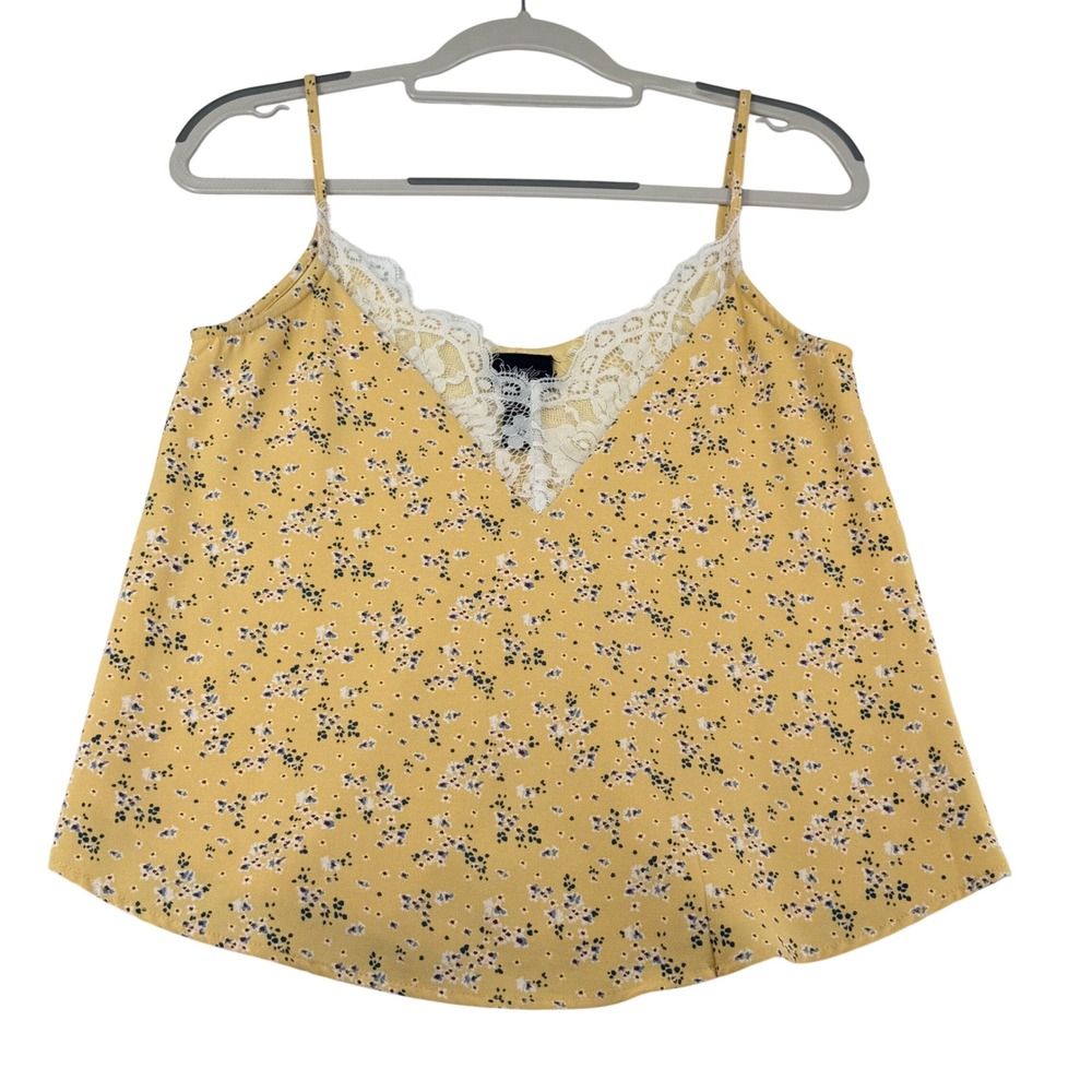 Daytrip Floral Lace Trim Cami Top Womens XS Yellow V-Neck Sleeveless Boho Y2K